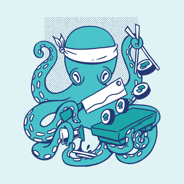 Vintage Octopus Sushi Chef Cartoon by SLAG_Creative