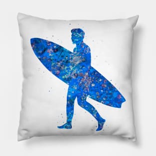 Surfer man blue art Pillow