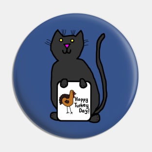 Cute Cat with Thanksgiving Turkey Greetings Pin