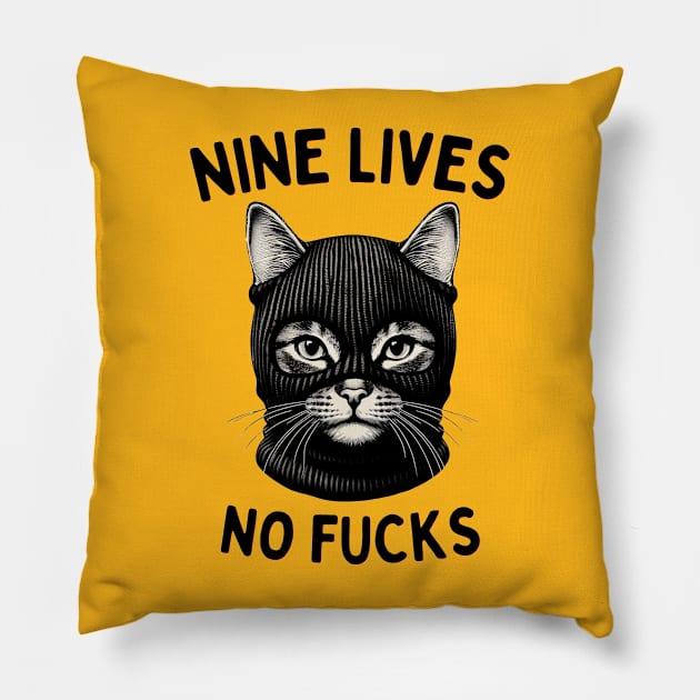 Nine Lives No Cares - Bold Feline Statement Pillow by Bodega Cats of New York