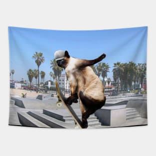 Siamese Cat Kitty Skateboard Skating Skateboarding Funny Tapestry