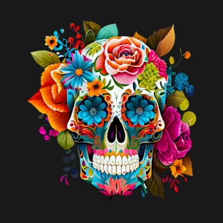 Sugar Skull, Mexican, Colorful, Floral, Skeleton, Skull T-Shirt