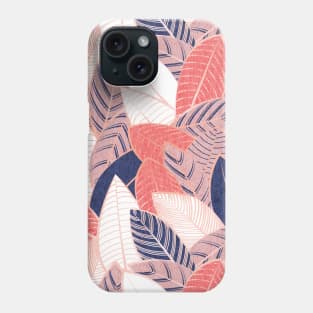 Leaf wall // pattern // navy blue coral and blush pink leaves rose metal lines Phone Case