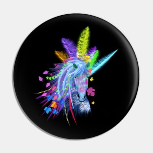 Tribal Horse with feathers Unicorn Horse head Pin