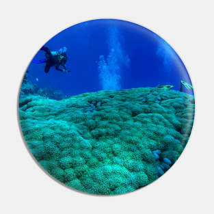 Coral Reef and scuba diver Pin
