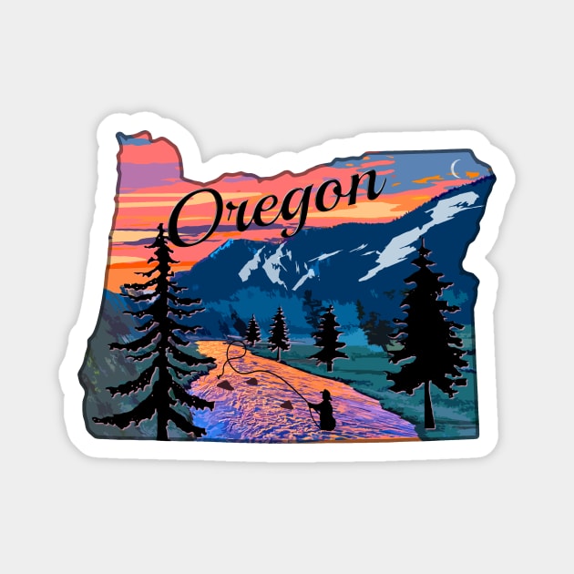 Oregon Fly Fishing State River Sunset by TeeCreations Magnet by TeeCreations