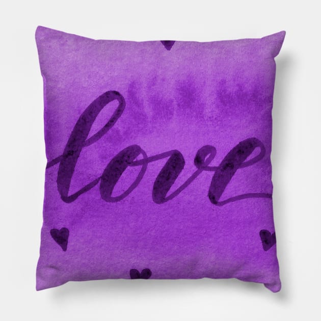 Valentine's Day Watercolor Love – purple Pillow by wackapacka