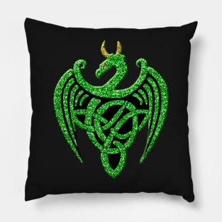 Faux Green Glitter Celtic Dragon Pillow