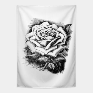 Rose Flower Black and White Illustration Tapestry