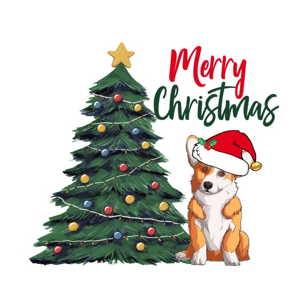 Merry Christmas Corgi in Santa Hat by epiclovedesigns