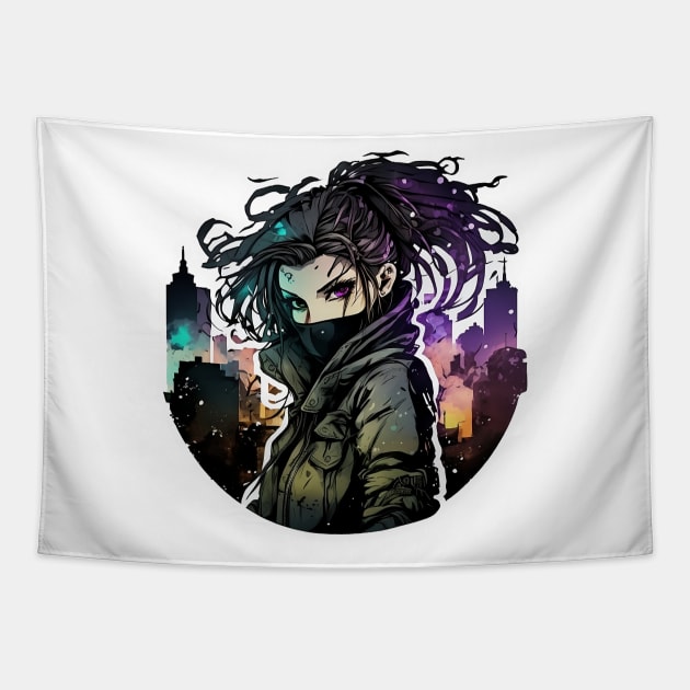 Cyber Punk Girl in Nightcity Tapestry by MK3