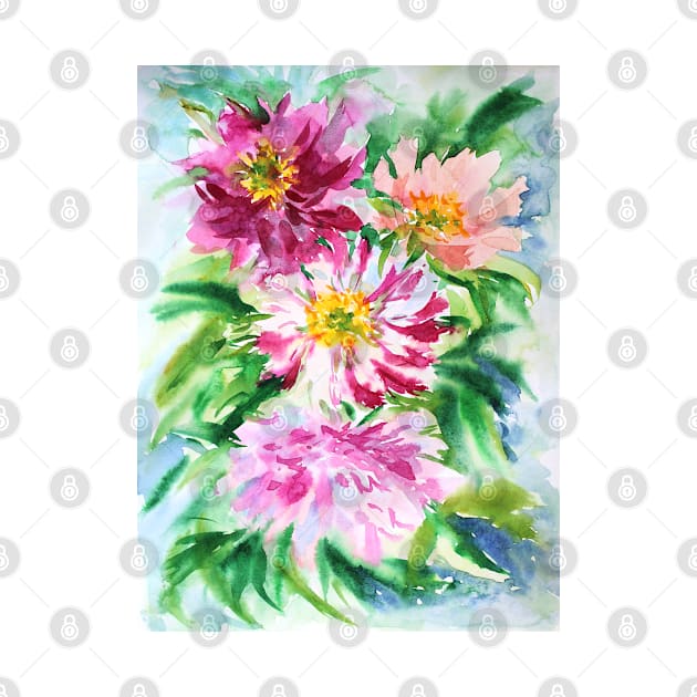 Peonies Watercolor Painting by SvitlanaProuty