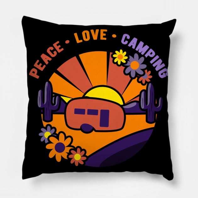 Peace Love Camping Caravan Grandma Renter Gift Pillow by Shirtglueck