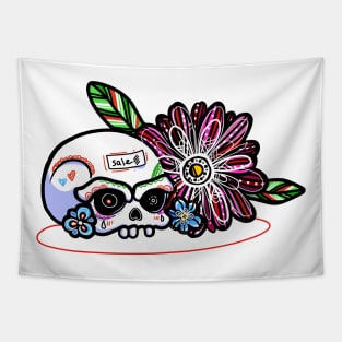 Skull in flowers Tapestry