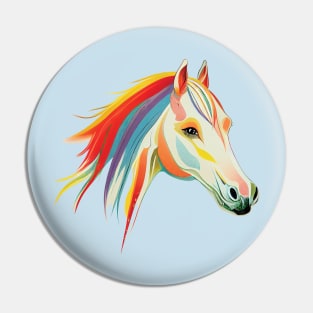 Beautiful Horse with Rainbow Mane on Pink Pin