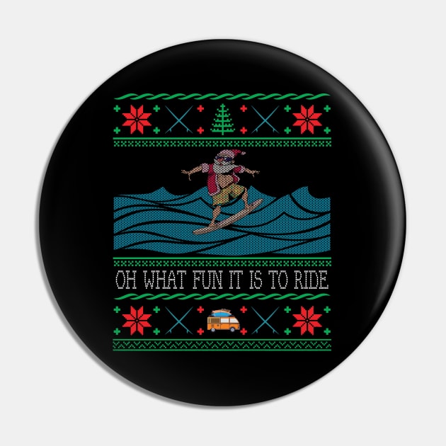 Funny Christmas Surfing Santa Hawaiian Ugly Christmas Pin by mrsmitful01