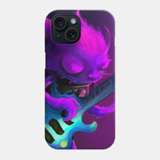 Purple Punk Rock Cat Shreds on the Electric Blue Guitar Phone Case