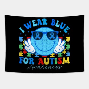 I Wear Blue For Autism Awareness Month Teacher Kids Boys Tapestry