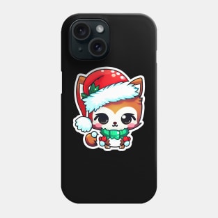 Cute Adorable Chibi Kawaii Baby Fox Wearing Red Christmas Hat Phone Case