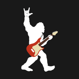 Bigfoot Rock and Roll Funny Sasquatch Believers Guitar T-Shirt