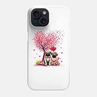 Couple Pugs Cotume Valentine_s Day Tree Cute Hearts Phone Case