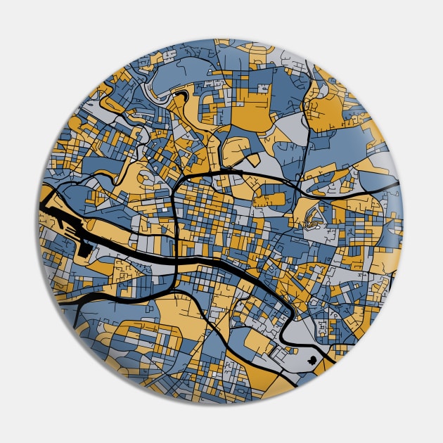 Glasgow Map Pattern in Blue & Gold Pin by PatternMaps