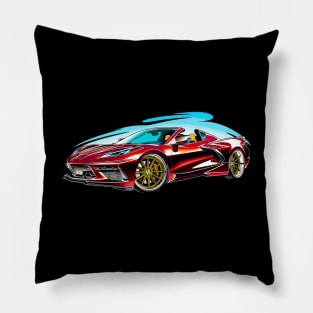 Red Mist HTC C8 Corvette Supercar Racecar Muscle Car Red Hardtop Convertible Corvette C8 Pillow