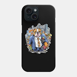 Accountant English Bulldog t-shirt design, a bulldog wearing a suit and carrying a briefcase Phone Case