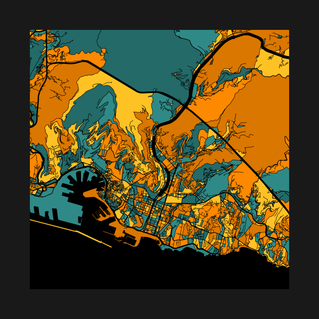 Genoa Map Pattern in Orange & Teal by PatternMaps