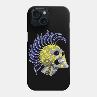 Tattooed Robot Skull with Blue Mohawk Phone Case