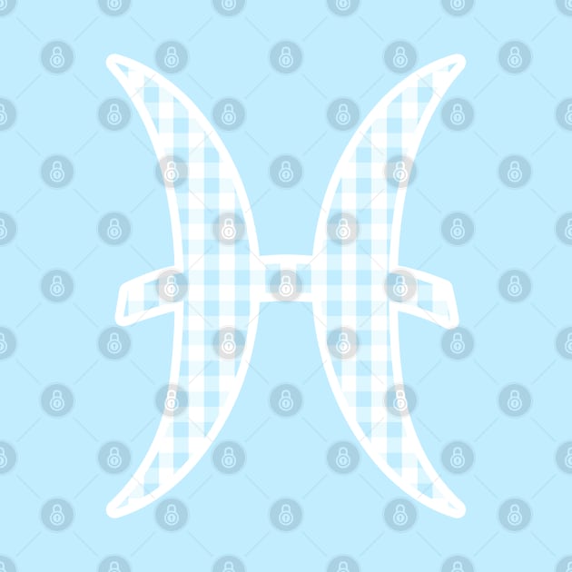 Pisces Zodiac Horoscope Symbol in Pastel Blue and White Gingham Pattern by bumblefuzzies