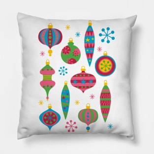 Retro Christmas Ornaments Colorful - Mid Century Modern White Pillow