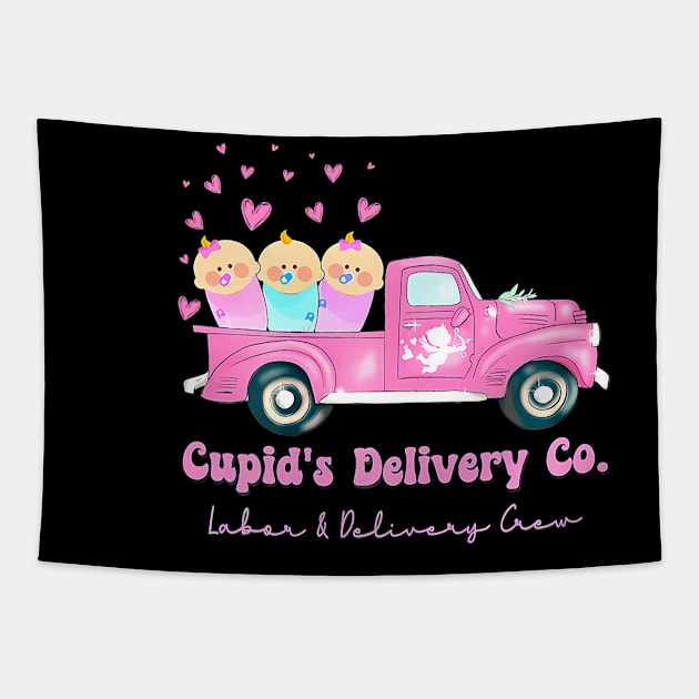 Cupids Delivery Co Funny Ld Crew Valentines Day Truck Tapestry by jadolomadolo