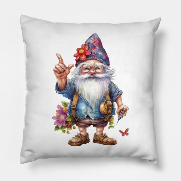 Hippie Gnome #3 Pillow by Chromatic Fusion Studio