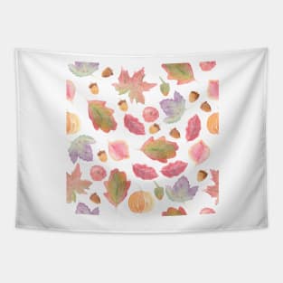 Watercolor Fall leaves, pumpkins and acorns | Pattern Tapestry