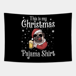 This Is My Christmas Pajama Shirt Beer Dog Santa Hat Christmas Tapestry