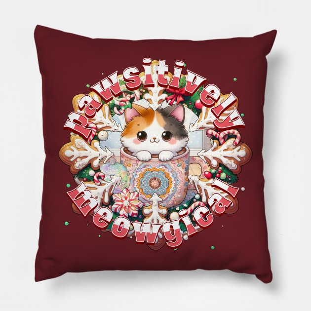 Meowy Catmus Wreath Pawsitively Meowgical 5C5 Pillow by catsloveart