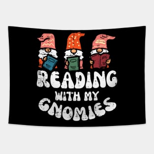Reading With My Gnomies Funny Gnomes Book Lover Bookworm Tapestry