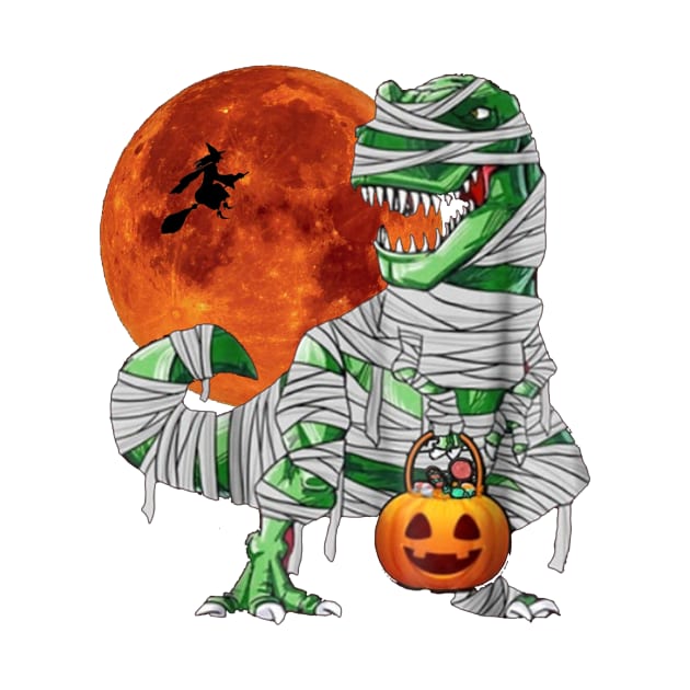 Halloween Pumkin Dinosaur T-rex & Witch Under the Moonlight by Monday01