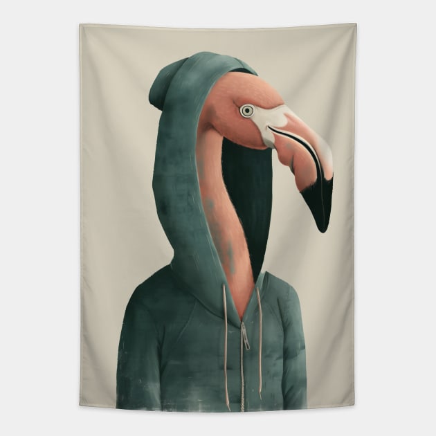 Flamingo With Hoodie Tapestry by JunkyDotCom