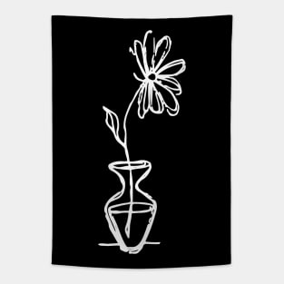 Flower in Vase Doodle White Tapestry