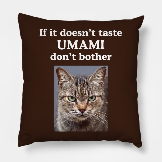 Umami Flavor Asian Japanese Food Grumpy Foodie Funny Kitty Pillow by Pine Hill Goods