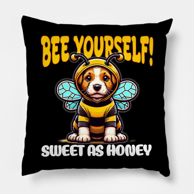 Bee Yourself! - Dog in Bee Costume Pillow by Pink & Pretty