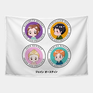 Kawaii Chibi Pride and Prejudice Character Badges Tapestry