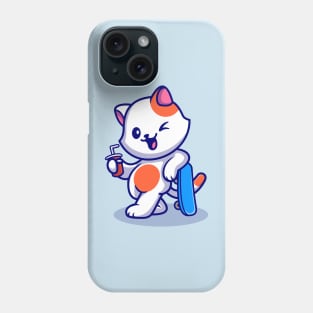 Cute Cat With Skateboard And Soda Cartoon Phone Case