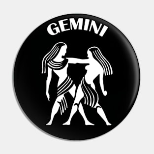 Gemini Astrology Zodiac Sign - Gemini the Twins Birthday Or Christmas Gift - Black and White Pin