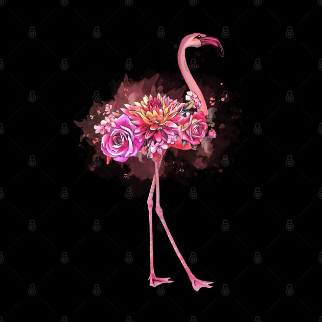Pink Flamingo and pink flowers roses by Collagedream