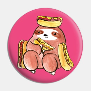 Watercolor Sloth Eating Hotdogs Pin