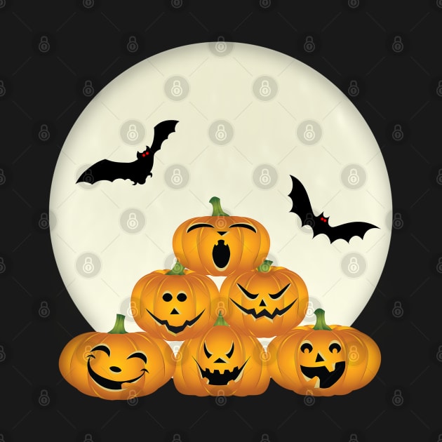 Halloween Pumpkins Bats On Moon by Roly Poly Roundabout