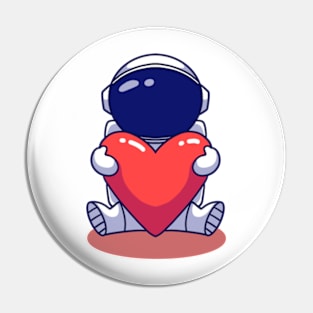 Astronaut Holding Heart Pin